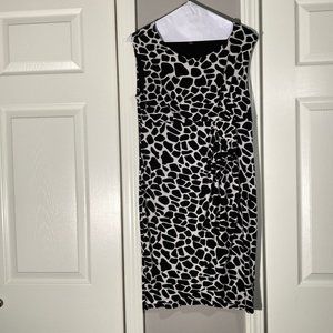 Size 10, Carole Little, sleeveless, black and white giraffe print dress